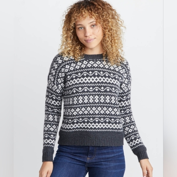 GUC Marine Layer Jill Fair Isle Wool Alpaca Crew Sweater Charcoal Cream XL - Picture 1 of 11